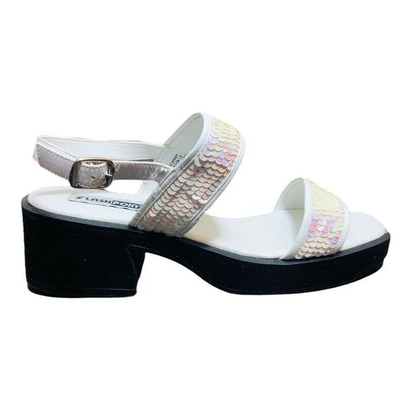 Women's flash point sz 12 "UNCANNY" white sequin square toe chunky sandals - Picture 1 of 8